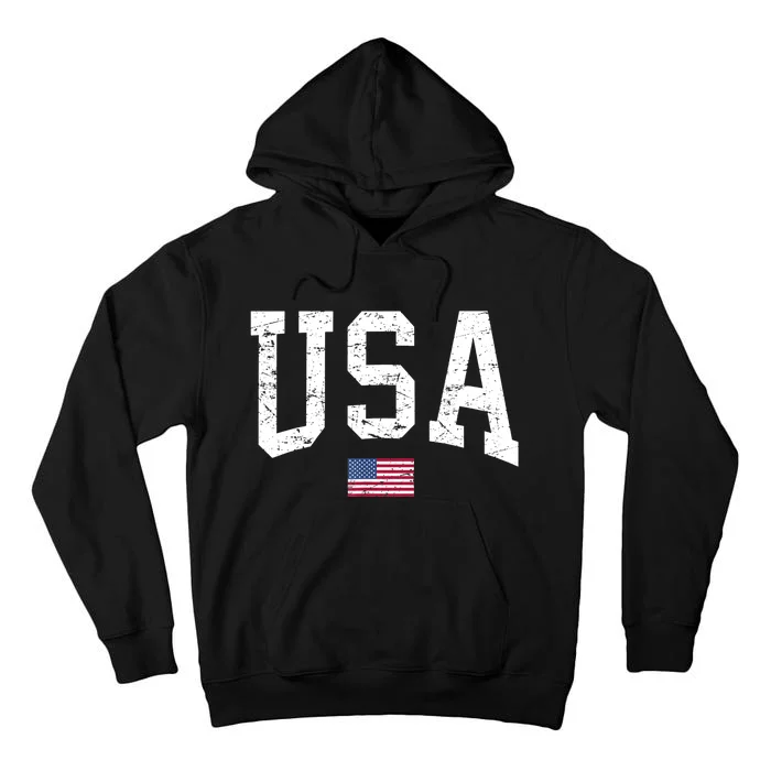 USA Patriotic American Flag Distressed Tall Hoodie