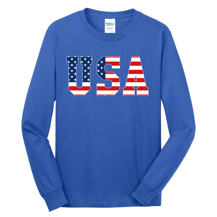 Usa Patriotic American Flag Gift Meaningful Gift Red White Blue Tall Long Sleeve T-Shirt