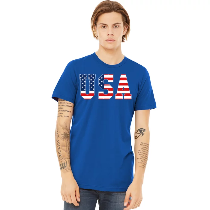 Usa Patriotic American Flag Gift Meaningful Gift Red White Blue Premium T-Shirt