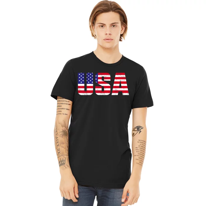 Usa Patriotic American Flag Retro American Flag 4th Of July Gifts Premium T-Shirt