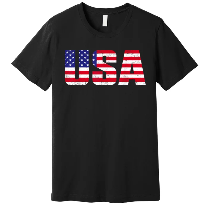 Usa Patriotic American Flag Retro American Flag 4th Of July Gifts Premium T-Shirt