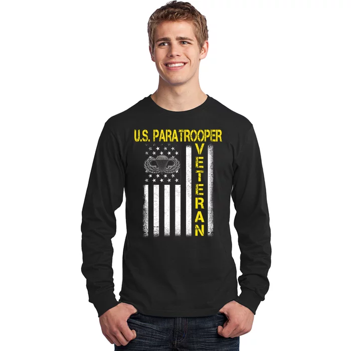 US Paratrooper Airborne Division Army Veteran USA Flag Long Sleeve Shirt