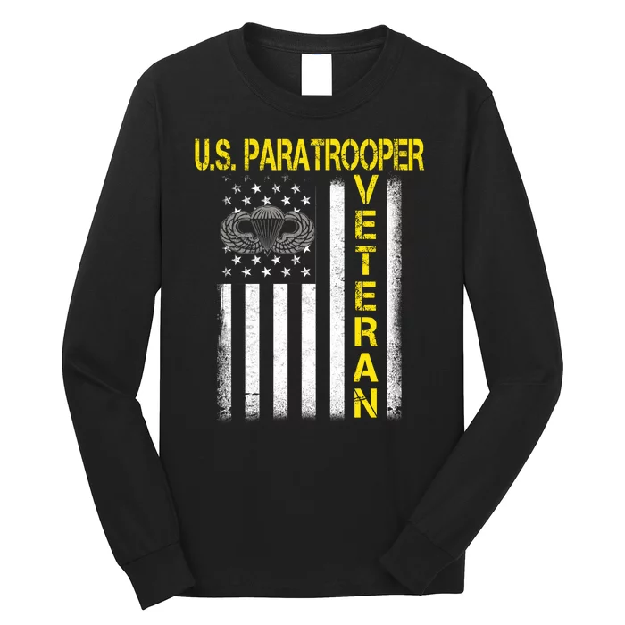 US Paratrooper Airborne Division Army Veteran USA Flag Long Sleeve Shirt