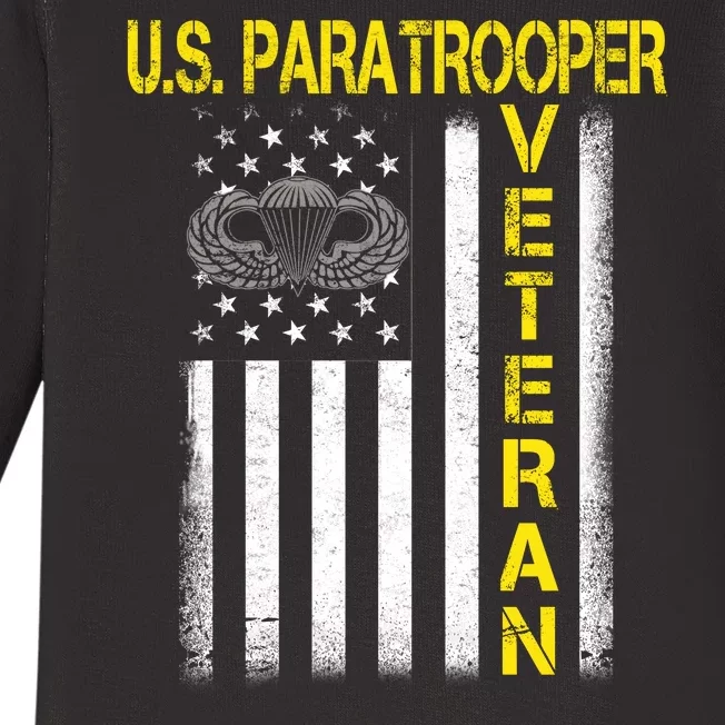 US Paratrooper Airborne Division Army Veteran USA Flag Baby Long Sleeve Bodysuit