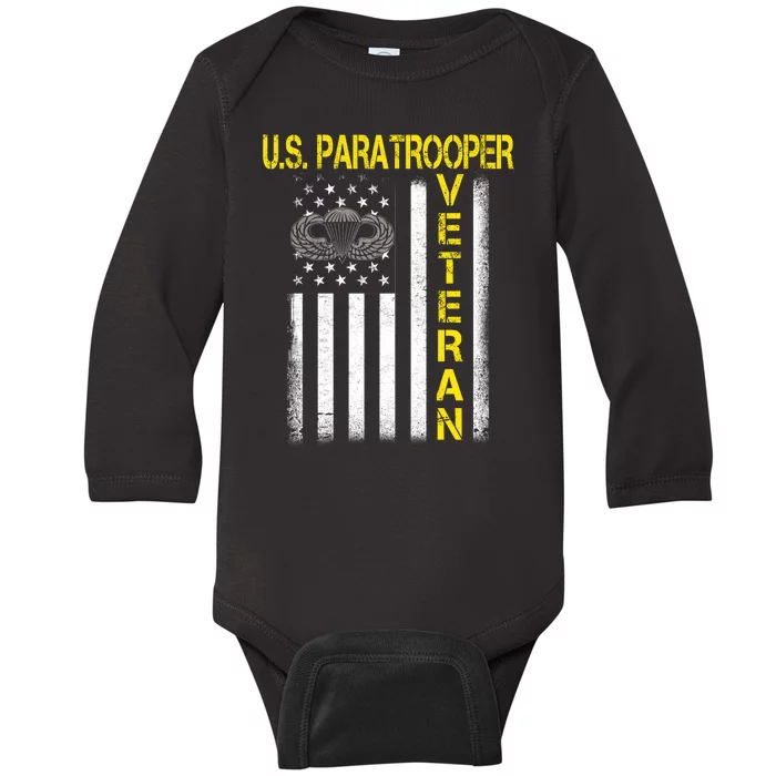 US Paratrooper Airborne Division Army Veteran USA Flag Baby Long Sleeve Bodysuit