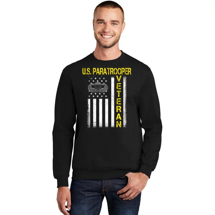 US Paratrooper Airborne Division Army Veteran USA Flag Tall Sweatshirt