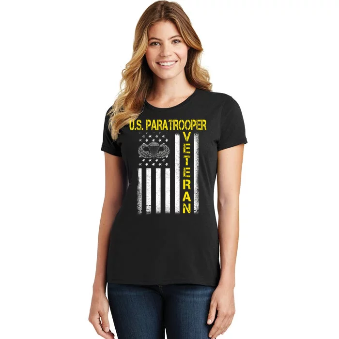 US Paratrooper Airborne Division Army Veteran USA Flag Women's T-Shirt