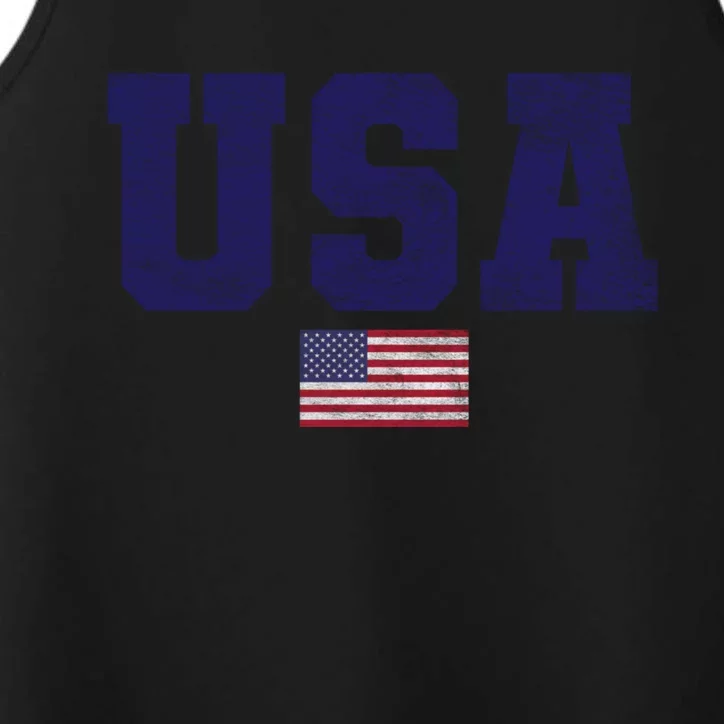 Usa Patriotic American Flag Design In Blue Vtrn Performance Tank