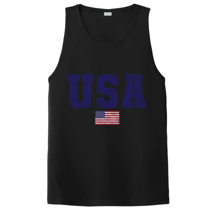 Usa Patriotic American Flag Design In Blue Vtrn Performance Tank