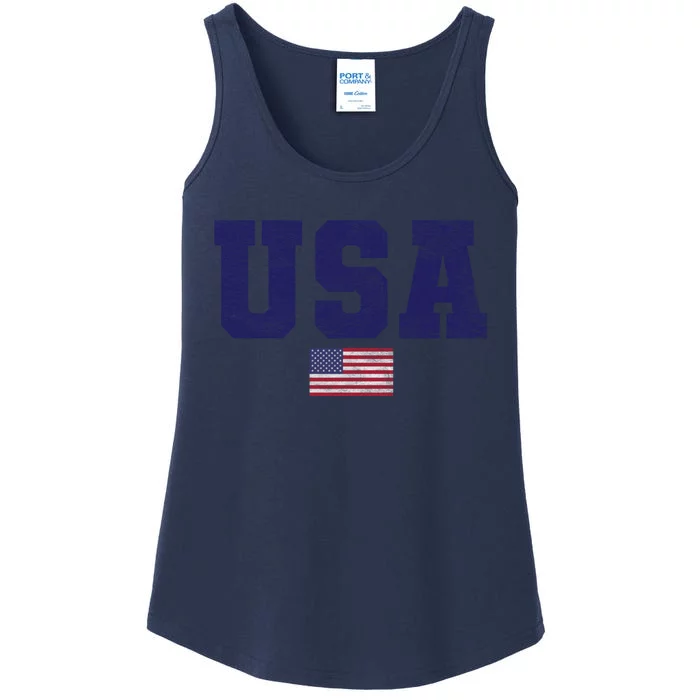 Usa Patriotic American Flag Design In Blue Vtrn Ladies Essential Tank