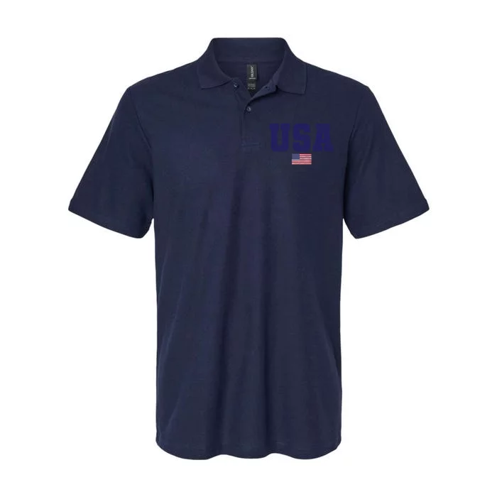 Usa Patriotic American Flag Design In Blue Vtrn Softstyle Adult Sport Polo