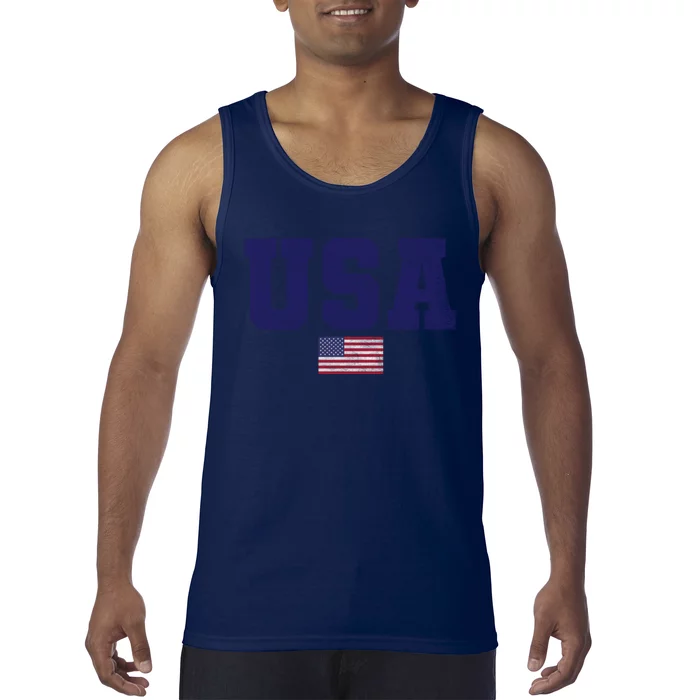 Usa Patriotic American Flag Design In Blue Vtrn Tank Top