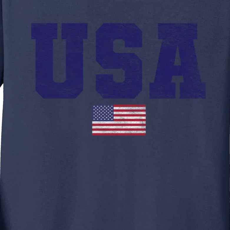 Usa Patriotic American Flag Design In Blue Vtrn Kids Long Sleeve Shirt