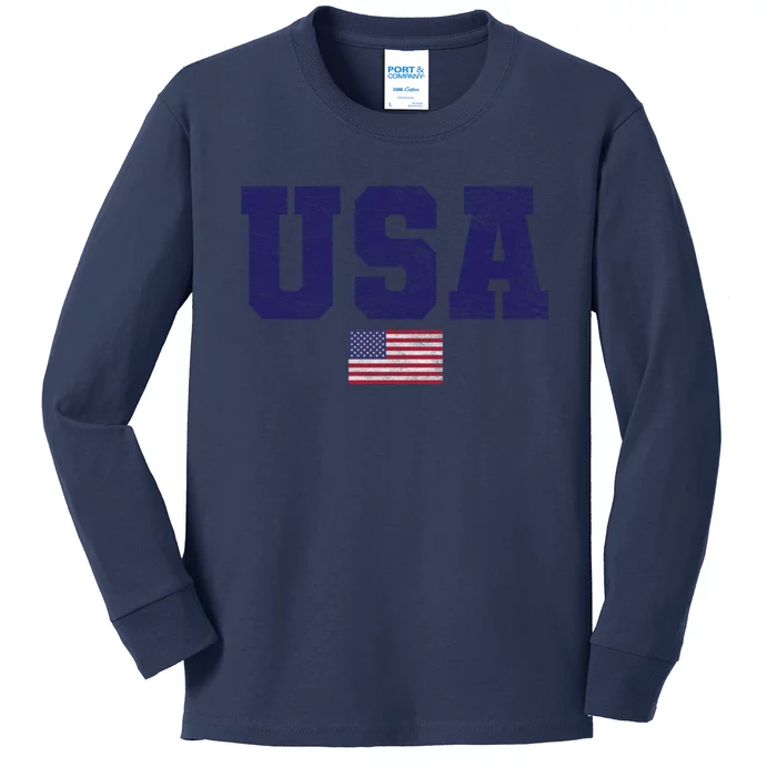 Usa Patriotic American Flag Design In Blue Vtrn Kids Long Sleeve Shirt