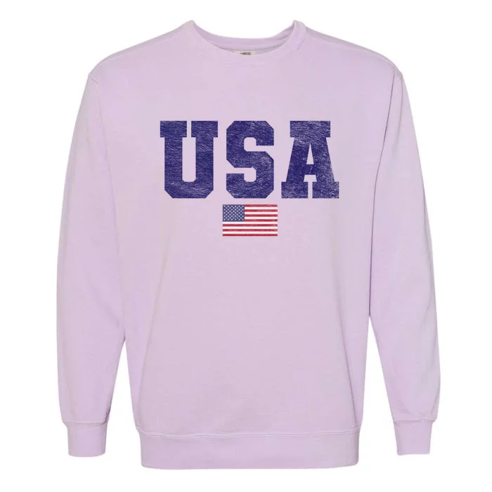 Usa Patriotic American Flag Design In Blue Vtrn Garment-Dyed Sweatshirt