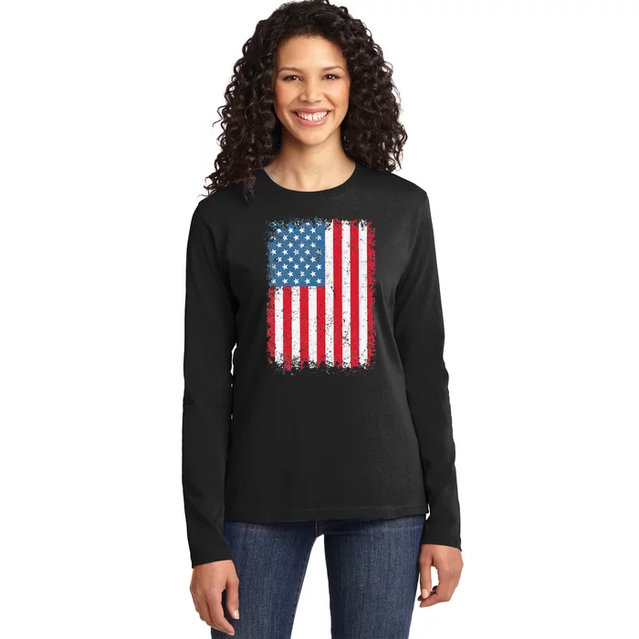 USA Patriotic American Flag Ladies Long Sleeve Shirt