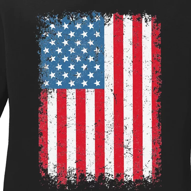 USA Patriotic American Flag Ladies Long Sleeve Shirt