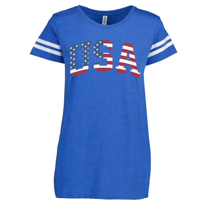 USA  Patriotic American Flag 4th of July Enza Ladies Jersey Football T-Shirt