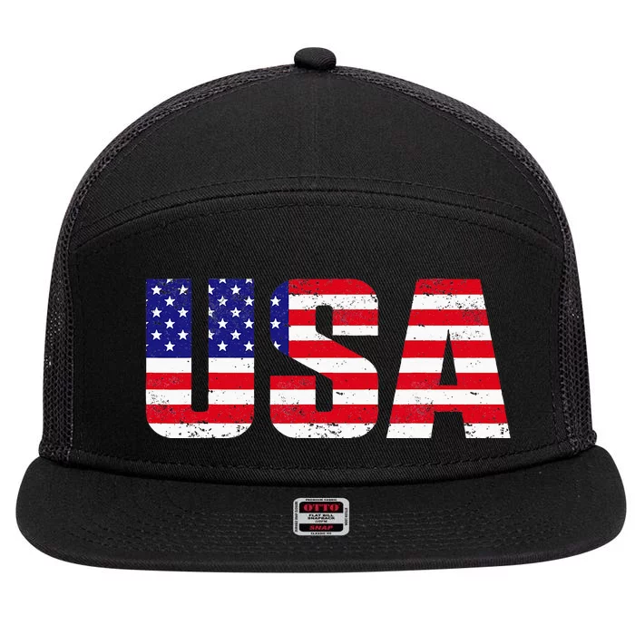 Usa Patriotic American Flag 7 Panel Mesh Trucker Snapback Hat