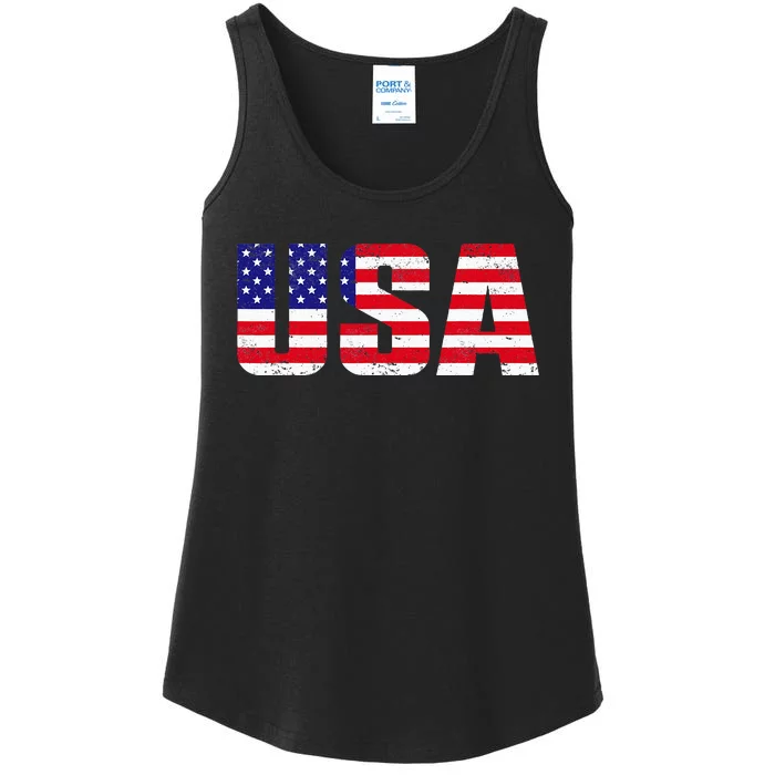 Usa Patriotic American Flag Ladies Essential Tank