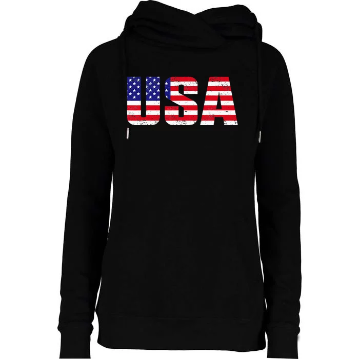 Usa Patriotic American Flag Womens Funnel Neck Pullover Hood