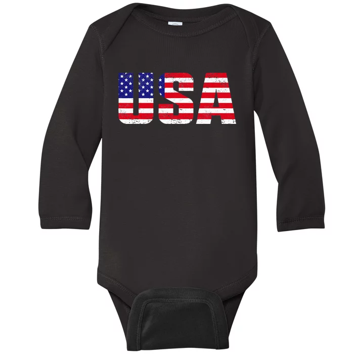 Usa Patriotic American Flag Baby Long Sleeve Bodysuit