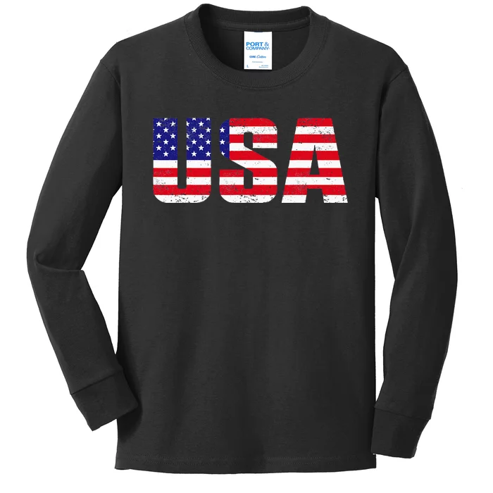 Usa Patriotic American Flag Kids Long Sleeve Shirt