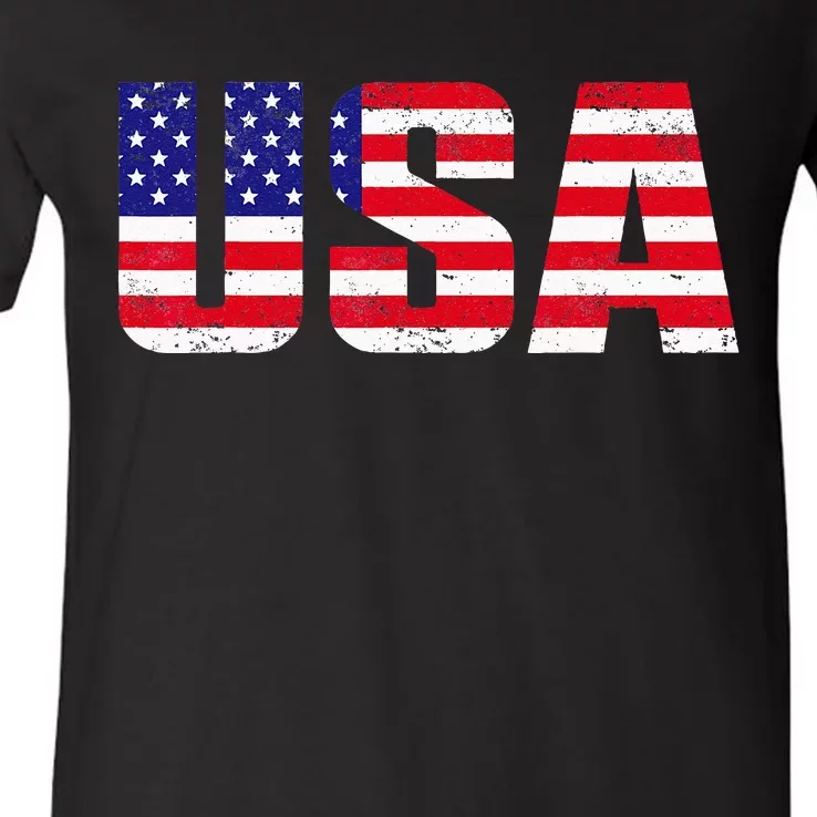 USA Patriotic American Flag For Men Women Kids V-Neck T-Shirt