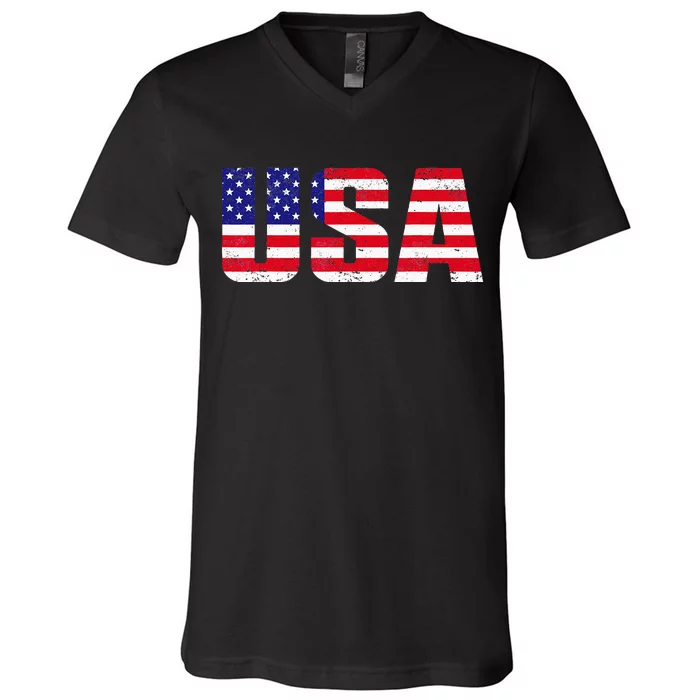 USA Patriotic American Flag For Men Women Kids V-Neck T-Shirt