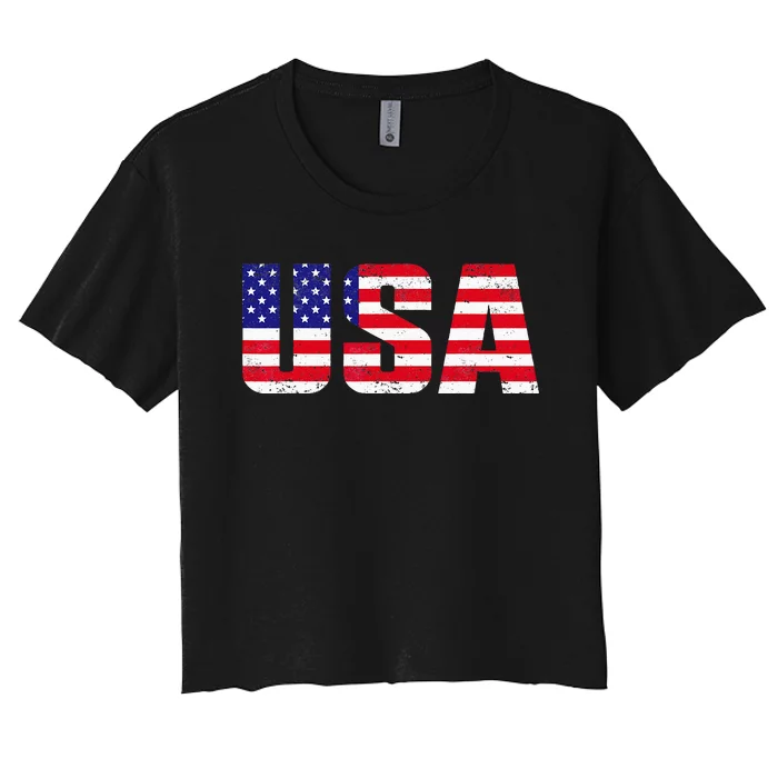 USA Patriotic American Flag For Men Women Kids Women's Crop Top Tee