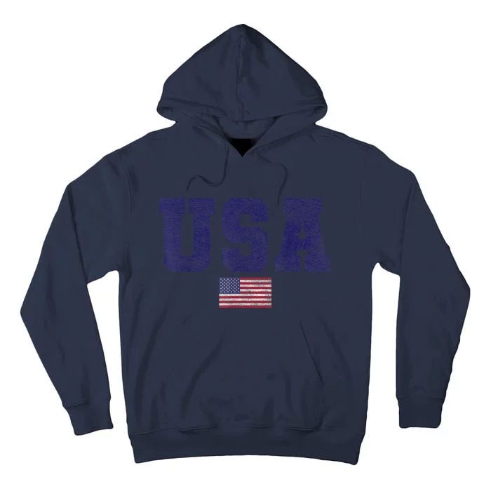 Usa Patriotic American Flag Design In Blue Vtrn Tall Hoodie