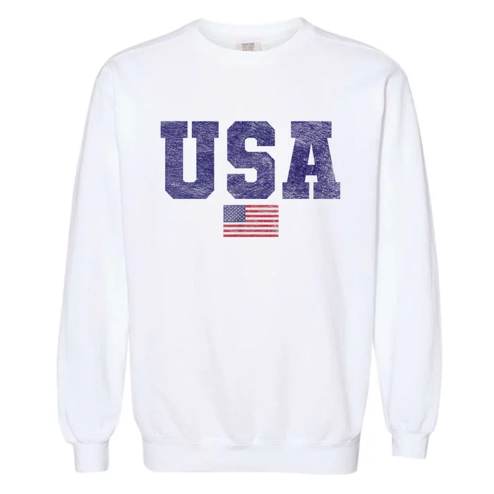 Usa Patriotic American Flag Design In Blue Vtrn Garment-Dyed Sweatshirt