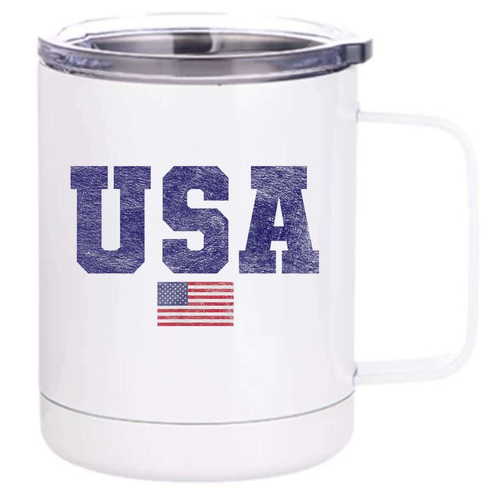 Usa Patriotic American Flag Design In Blue Vtrn Front & Back 12oz Stainless Steel Tumbler Cup