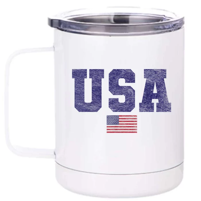 Usa Patriotic American Flag Design In Blue Vtrn Front & Back 12oz Stainless Steel Tumbler Cup