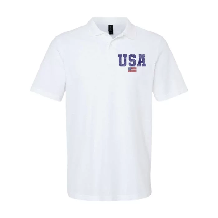 Usa Patriotic American Flag Design In Blue Vtrn Softstyle Adult Sport Polo