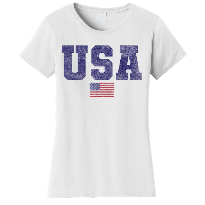 Usa Patriotic American Flag Design In Blue Vtrn Women's T-Shirt