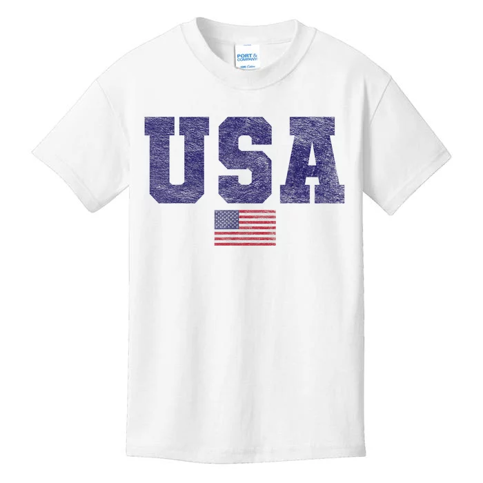 Usa Patriotic American Flag Design In Blue Vtrn Kids T-Shirt