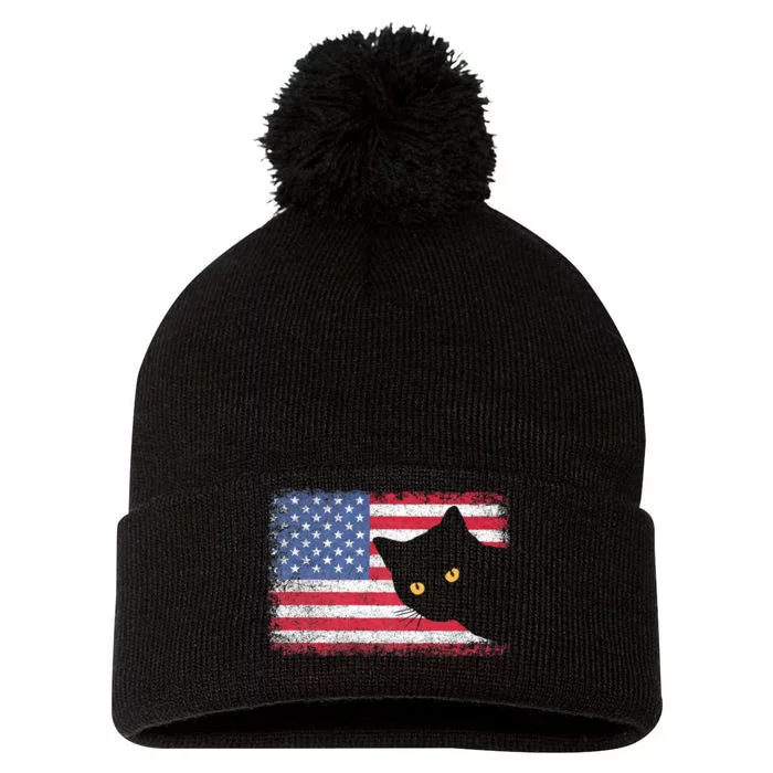 Usa Patriotic American Flag Us Cat Pom Pom 12in Knit Beanie