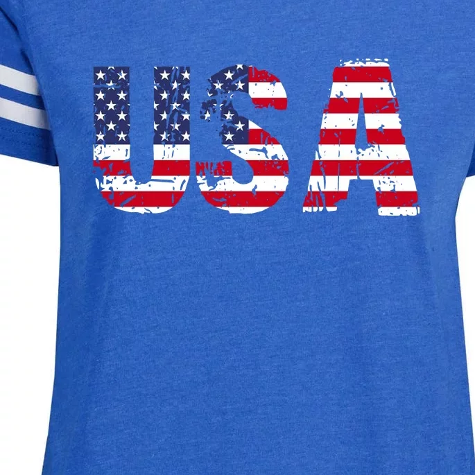 Usa Patriotic American Flag Enza Ladies Jersey Football T-Shirt