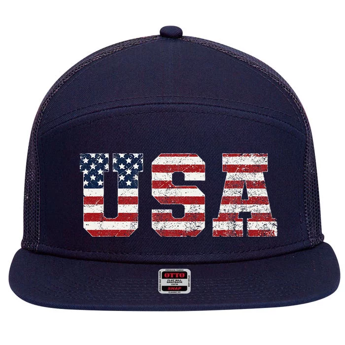 Usa Patriotic American Flag 7 Panel Mesh Trucker Snapback Hat