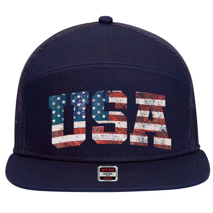 Usa Patriotic American Flag 4th Of July 7 Panel Mesh Trucker Snapback Hat