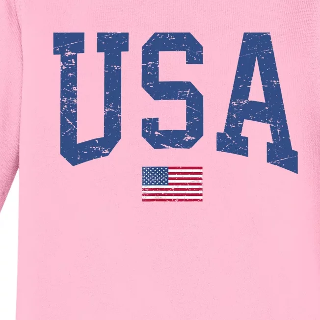 USA Patriotic American Flag Distressed Baby Long Sleeve Bodysuit