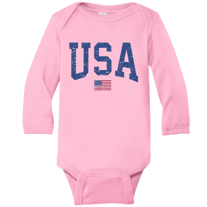 USA Patriotic American Flag Distressed Baby Long Sleeve Bodysuit