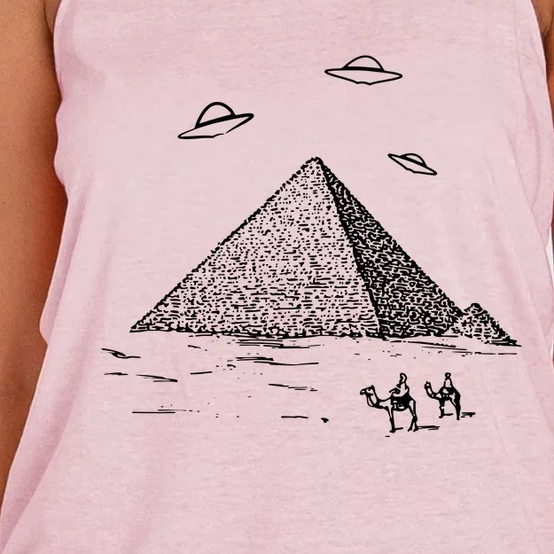 Ufo Pyramid Alien Cool Women's Knotted Racerback Tank