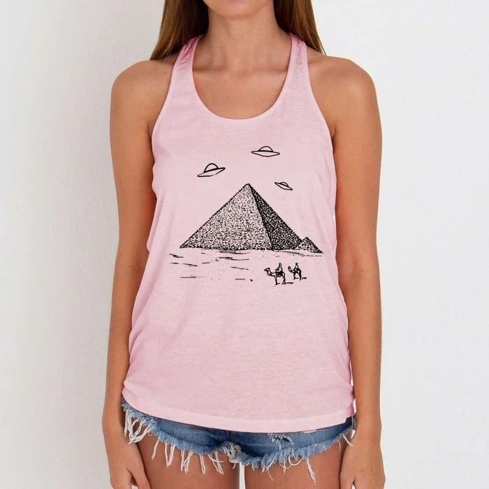 Ufo Pyramid Alien Cool Women's Knotted Racerback Tank