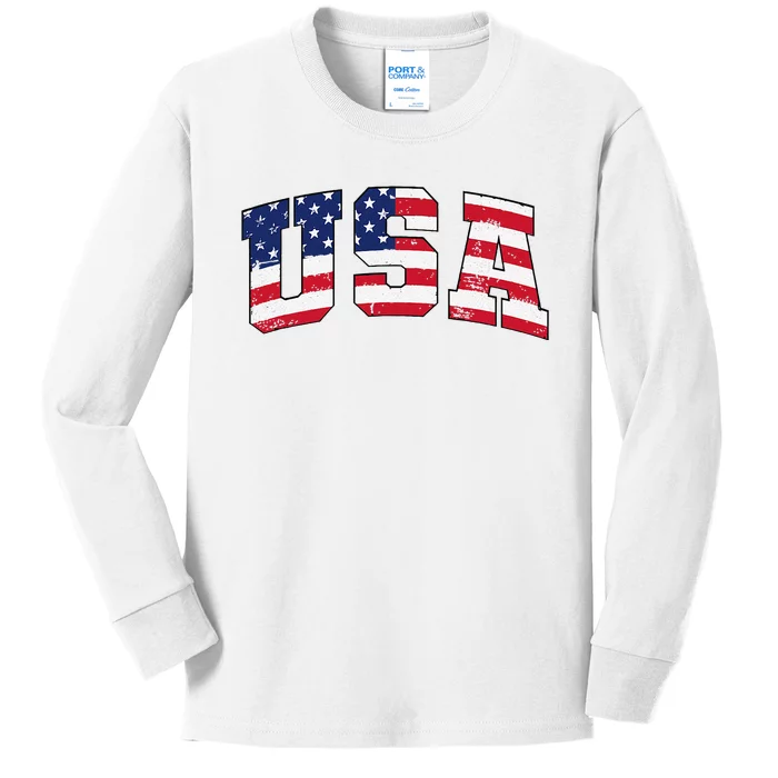 USA Patriotic American Flag US Kids Long Sleeve Shirt