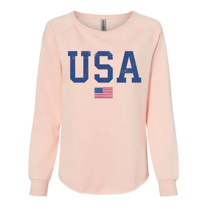 USA Patriotic American Flag Distressed Womens California Wash Sweatshirt