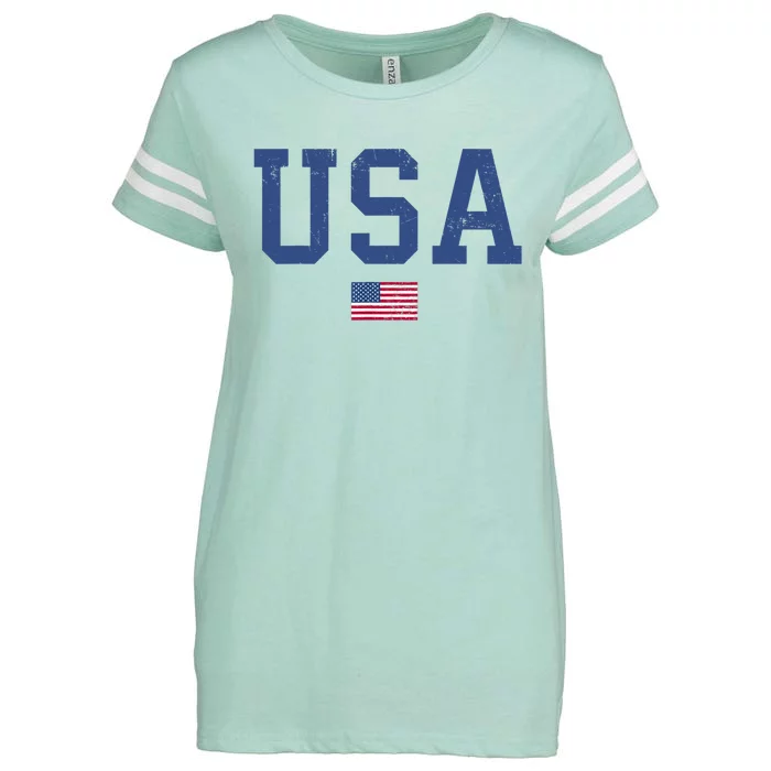 USA Patriotic American Flag Distressed Enza Ladies Jersey Football T-Shirt