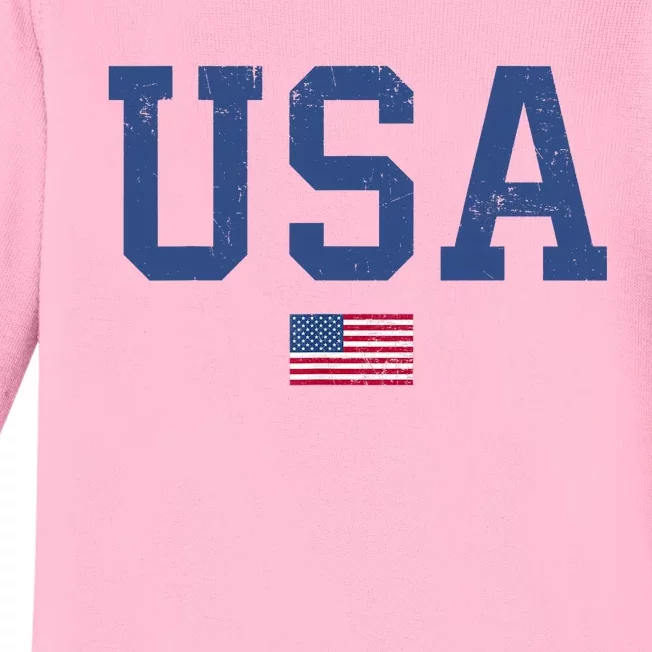 USA Patriotic American Flag Distressed Baby Long Sleeve Bodysuit