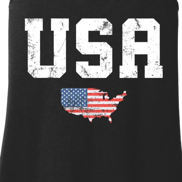 Usa Patriotic American Flag July 4th Ladies Essential Tank